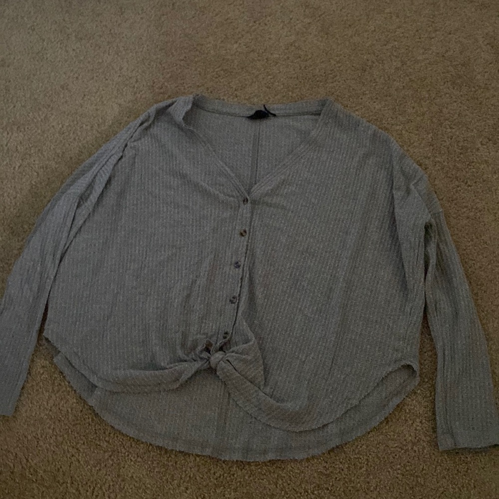 Gray Waffle knit soft long sleeve shirt